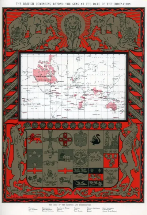 Framed Print : The British dominions beyond the seas at the date of the coronation, 1902. Artist: Alfred Hugh Fisher Framed Print : The British dominions beyond the seas at the date of the coronation, 1902. Artist: Alfred Hugh Fisher