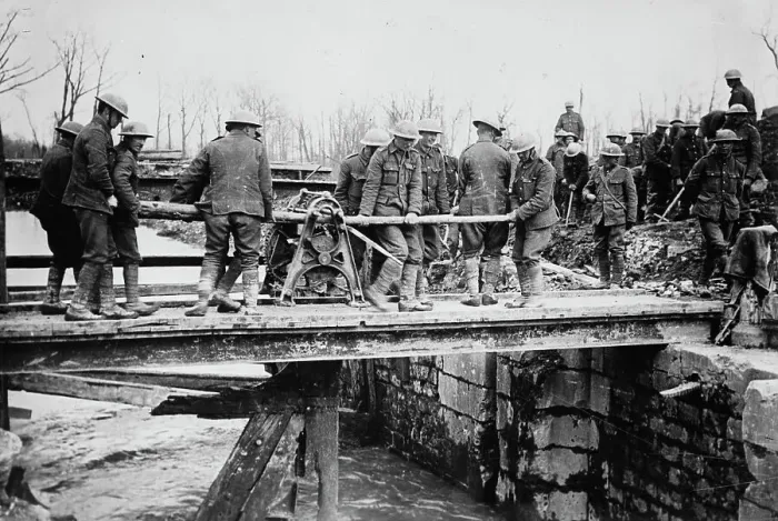 Framed Print : British engineers repairing bridge, between c1915 and 1918. Creator: Bain News Service Framed Print : British engineers repairing bridge, between c1915 and 1918. Creator: Bain News Service