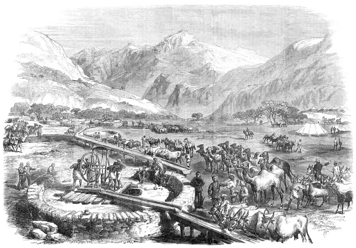 Framed Print : The British Expedition to Abyssinia: watering-place...at the entrance to the Koomaylee Pass, 1868. Creator: Unknown Framed Print : The British Expedition to Abyssinia: watering-place...at the entrance to the Koomaylee Pass, 1868. Creator: Unknown