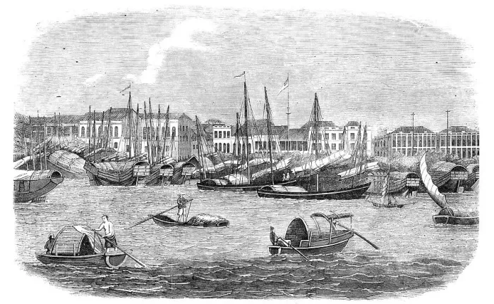 Framed Print : The British Factories at Canton, 1857. Creator: Unknown Framed Print : The British Factories at Canton, 1857. Creator: Unknown