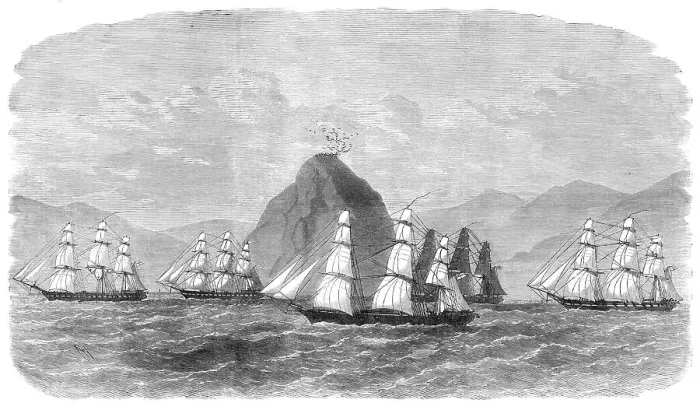 Framed Print : The British Flying Squadron passing the Diamond Rock, off Martinique, 1871. Creator: Unknown Framed Print : The British Flying Squadron passing the Diamond Rock, off Martinique, 1871. Creator: Unknown