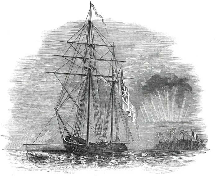 Framed Print : The British Force off Tahiti - Her Majestys Ketch, Basilisk, 1844. Creator: Unknown Framed Print : The British Force off Tahiti - Her Majestys Ketch, Basilisk, 1844. Creator: Unknown