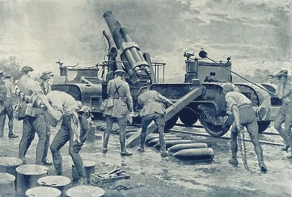 British Heavy Howitzer in Action on the Western Front, 1916. Creator: Unknown