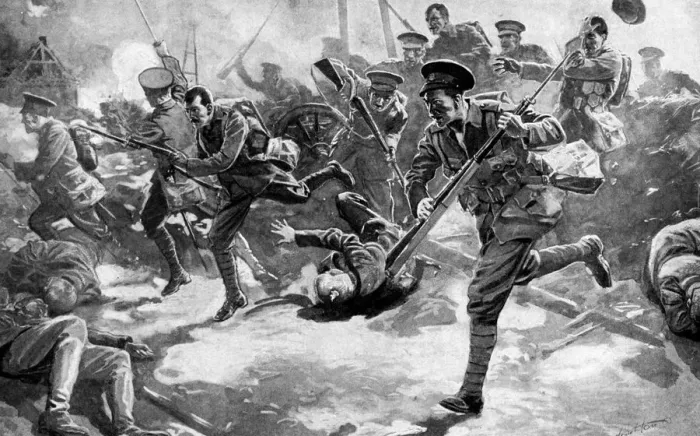 Framed Print : British infantry battle with German forces, First World War, 1914 Framed Print : British infantry battle with German forces, First World War, 1914