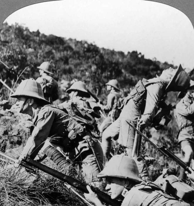 Framed Print : British infantry charging German positions, East Africa, World War I, 1914-1918. Artist: Realistic Travels Publishers Framed Print : British infantry charging German positions, East Africa, World War I, 1914-1918. Artist: Realistic Travels Publishers