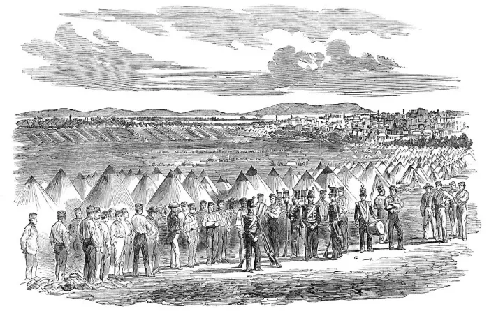 Framed Print : British Infantry of the Line encamped at Scutari - from a daguerreotype by Mr. Robertson, of Constan Creator: Unknown Framed Print : British Infantry of the Line encamped at Scutari - from a daguerreotype by Mr. Robertson, of Constan Creator: Unknown