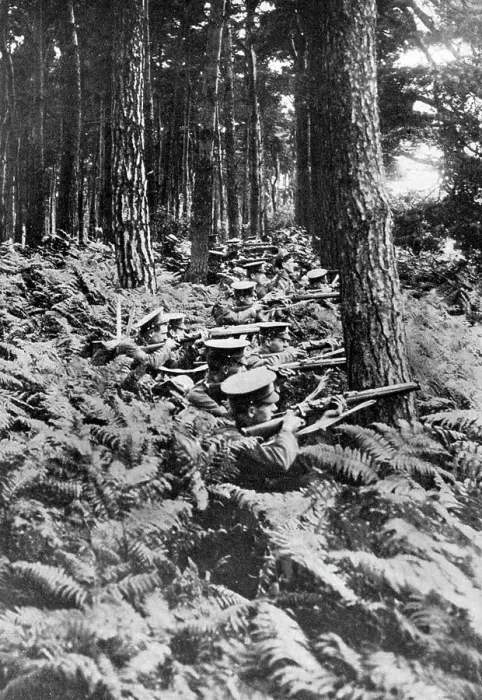 Framed Print : British infantry in a wood, First World War, 1914-1918, (c1920) Framed Print : British infantry in a wood, First World War, 1914-1918, (c1920)