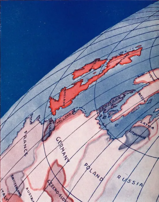 Framed Print : The British Isles and Northern Europe at 6am on mid-summer day, 1935 Framed Print : The British Isles and Northern Europe at 6am on mid-summer day, 1935