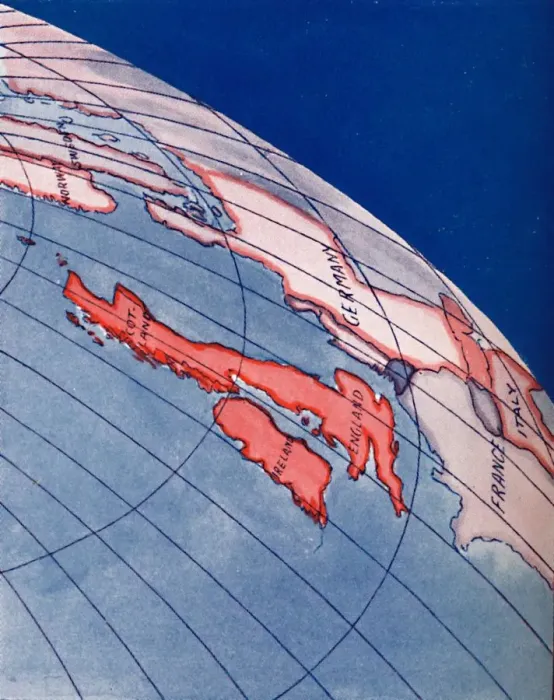 Framed Print : The British Isles and Northern Europe at 6pm on midsummers day, 1935 Framed Print : The British Isles and Northern Europe at 6pm on midsummers day, 1935