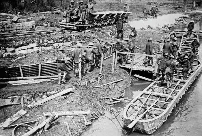 Framed Print : British loading pontoon boats with ammunition, 22 Apr 1917. Creator: Bain News Service Framed Print : British loading pontoon boats with ammunition, 22 Apr 1917. Creator: Bain News Service