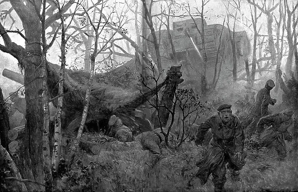 British Offensive in Cambrai; German Gunners Surprised by a Tank, 1917. Creator: J Simont