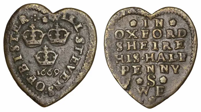 Framed Print : British Oxfordshire Token, heart-shaped Halfpenny, 1669. Creator: Numismatic, West European Coins Framed Print : British Oxfordshire Token, heart-shaped Halfpenny, 1669. Creator: Numismatic, West European Coins