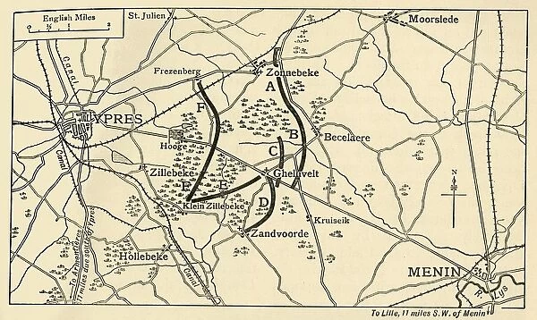 British positions before the First Battle of Ypres, First World War, 1914, (c1920)