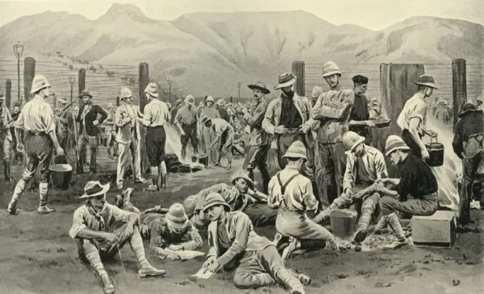 Framed Print : British Prisoners Waiting for Release: The Camp at Nooitgedacht, 1901. Creator: Frank Dadd Framed Print : British Prisoners Waiting for Release: The Camp at Nooitgedacht, 1901. Creator: Frank Dadd