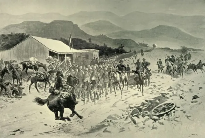 Framed Print : British Prisoners on Their Way to Pretoria: The First Halt, 1901. Creator: Samuel Begg Framed Print : British Prisoners on Their Way to Pretoria: The First Halt, 1901. Creator: Samuel Begg