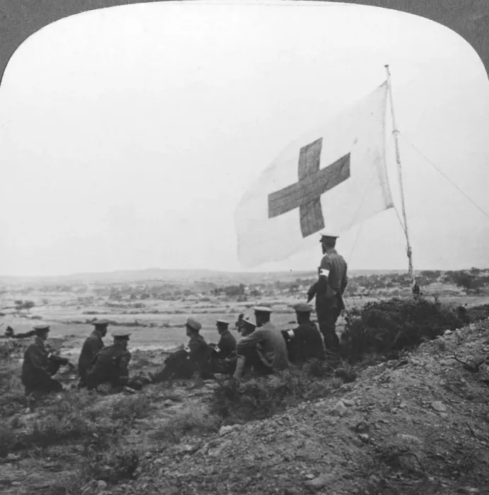 Framed Print : The British Red Cross in the field, ready for its errand of mercy, World War I, c1914-c1918. Artist: Realistic Travels Publishers Framed Print : The British Red Cross in the field, ready for its errand of mercy, World War I, c1914-c1918. Artist: Realistic Travels Publishers