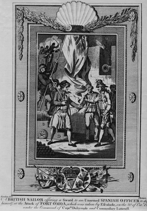 Framed Print : A British Sailor offering a Sword to an unarmed Spanish Officer to defend himself, at the Attack of Artist: William Thornton Framed Print : A British Sailor offering a Sword to an unarmed Spanish Officer to defend himself, at the Attack of Artist: William Thornton