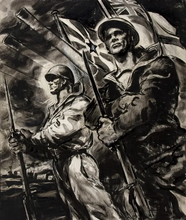 Framed Print : British sailor and Russian sailor, with bayonetted rifles, between 1939 and 1946. Creators: Central Office of Information, Unknown Framed Print : British sailor and Russian sailor, with bayonetted rifles, between 1939 and 1946. Creators: Central Office of Information, Unknown