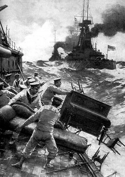 British sailors throwing overboard luxuries, North Sea, First World War, 1914