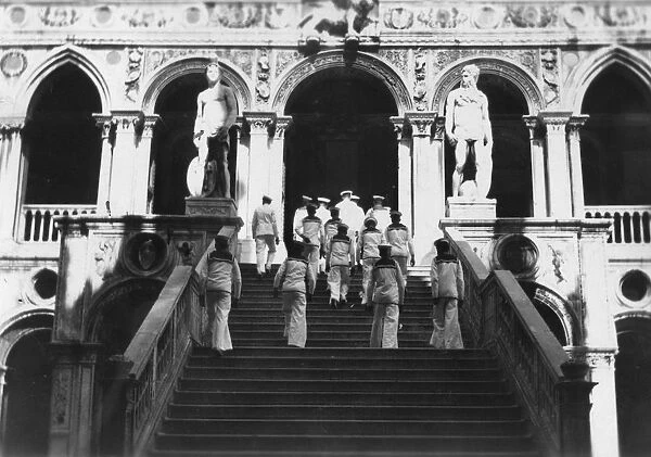 British sailors visiting the Doges Palace, Venice, Italy, 1938