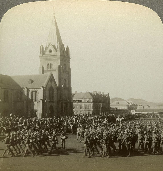 British soldiers reviewed by Lord Roberts, Public Square, Pretoria, South Africa, Boer War, 1900. Artist: Underwood & Underwood