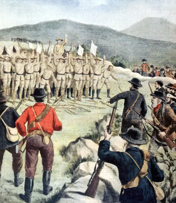 Framed Print : British soldiers surrendering to Boer forces at Doornbosch, Transvaal, South Africa, 1901 Framed Print : British soldiers surrendering to Boer forces at Doornbosch, Transvaal, South Africa, 1901