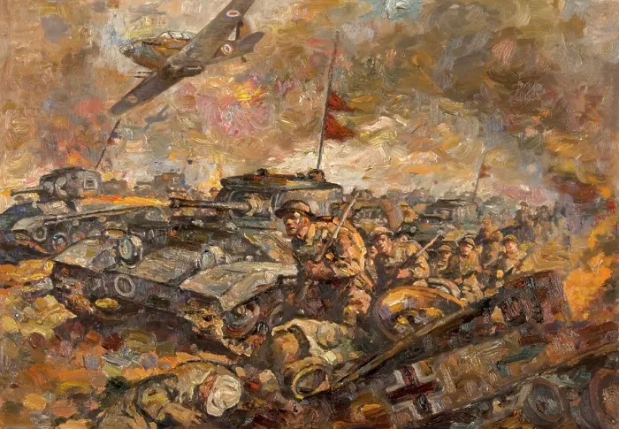 Framed Print : British soldiers and tanks advancing, between 1939 and 1946. Creators: Central Office of Information, Unknown Framed Print : British soldiers and tanks advancing, between 1939 and 1946. Creators: Central Office of Information, Unknown
