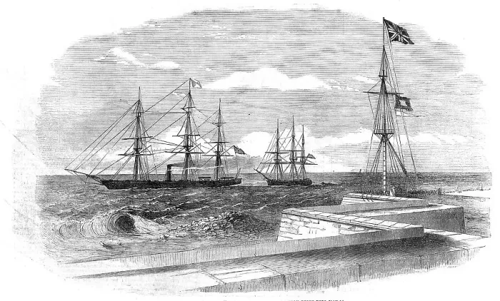 Framed Print : The British Steamer Bengal bringing a supposed Russian Prize into Madras Harbour, 1854. Creator: Unknown. The British Steamer Bengal bringing a supposed Russian Prize into Madras Harbour, 1854. Creator: Unknown Framed Print : The British Steamer Bengal bringing a supposed Russian Prize into Madras Harbour, 1854. Creator: Unknown. The British Steamer Bengal bringing a supposed Russian Prize into Madras Harbour, 1854. Creator: Unknown