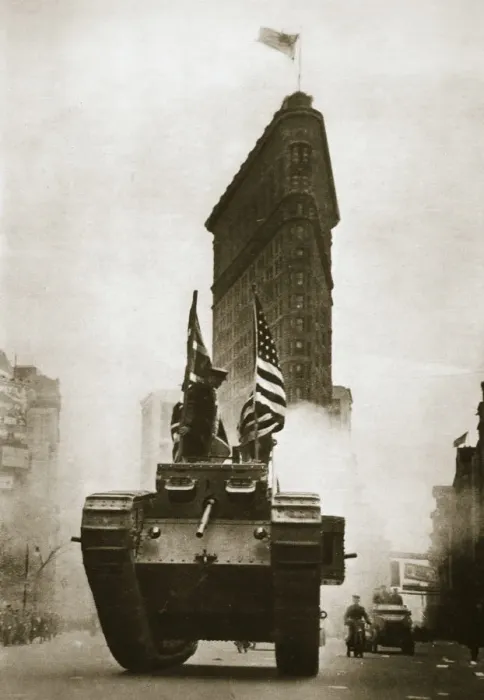 Framed Print : British tank Britannia on Fifth Avenue, New York City, USA, c1917-c1918. Artist Framed Print : British tank Britannia on Fifth Avenue, New York City, USA, c1917-c1918. Artist