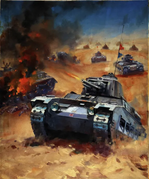 Framed Print : British tanks advance across a desert landscape, between 1939 and 1946. Creators: Central Office of Information, William Krogman Framed Print : British tanks advance across a desert landscape, between 1939 and 1946. Creators: Central Office of Information, William Krogman