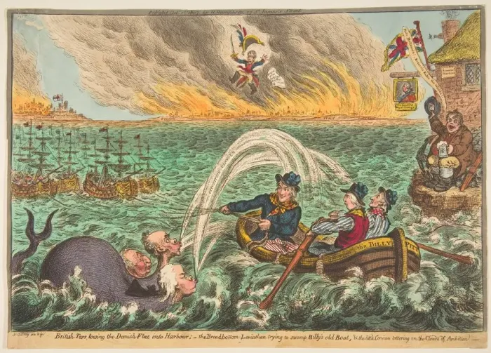 Framed Print : British Tars Towing the Danish Fleet into Harbour; the Broad-Bottom Leviathan t