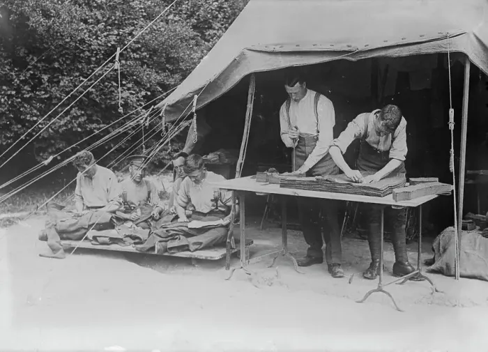 Framed Print : British training, tailor shop, 17 Aug 1917. Creator: Bain News Service Framed Print : British training, tailor shop, 17 Aug 1917. Creator: Bain News Service