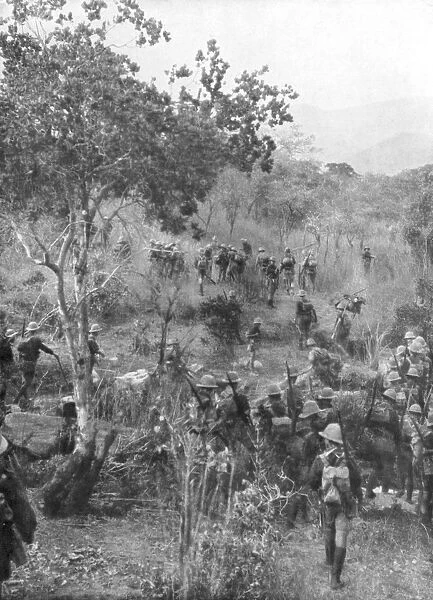 British troops in the bush on the borders of German East Africa, World War I, 1915
