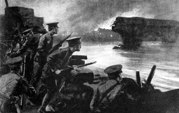 Framed Print : British troops on riverbank prepared for German advance, Belgium, First World War, 1914 Framed Print : British troops on riverbank prepared for German advance, Belgium, First World War, 1914