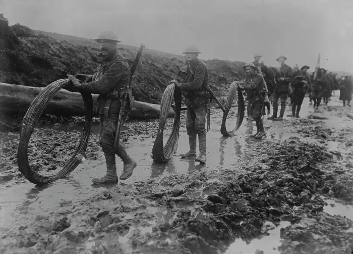 Framed Print : British wiring parties in rain, Sept 1916. Creator: Bain News Service Framed Print : British wiring parties in rain, Sept 1916. Creator: Bain News Service