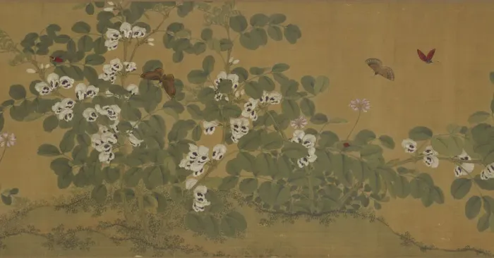 Framed Print : Broad Bean Flowers and Butterflies, Ming dynasty, 15th century. Creator: Unknown Framed Print : Broad Bean Flowers and Butterflies, Ming dynasty, 15th century. Creator: Unknown