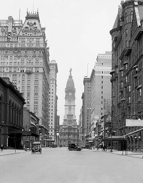 Broad Street and City Hall tower, Philadelphia, Pa. c.between 1910 and 1920. Creator: Unknown