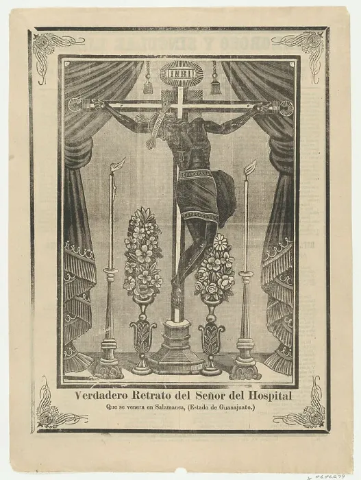 Framed Print : Broadsheet relating to Our Lord of the Hospital (Salamanca, Guanajuato) on a crucifix on a... 1903. Creator: Anon Framed Print : Broadsheet relating to Our Lord of the Hospital (Salamanca, Guanajuato) on a crucifix on a... 1903. Creator: Anon
