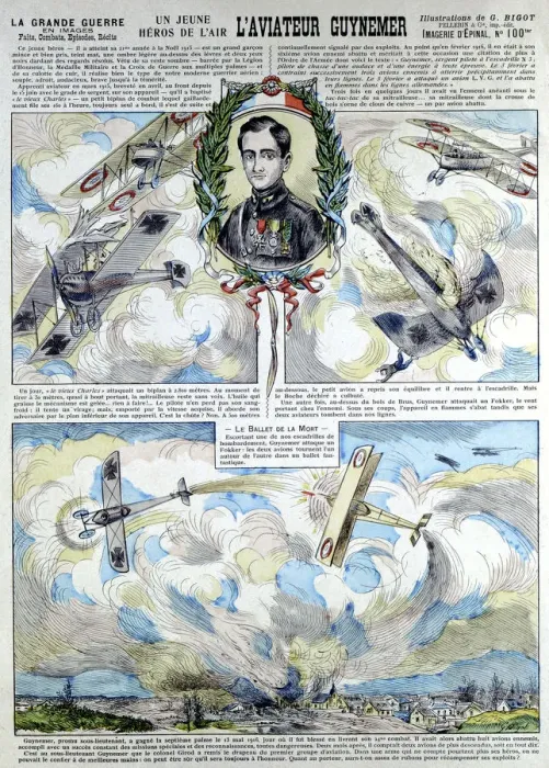 Framed Print : Broadsheet showing Georges-Marie Guynemer, French air fighter ace Framed Print : Broadsheet showing Georges-Marie Guynemer, French air fighter ace