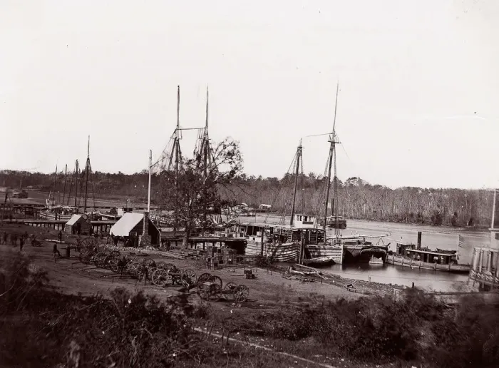 Framed Print : Broadway Landing, Appomattox River, 1864. Creator: William Frank Browne Framed Print : Broadway Landing, Appomattox River, 1864. Creator: William Frank Browne