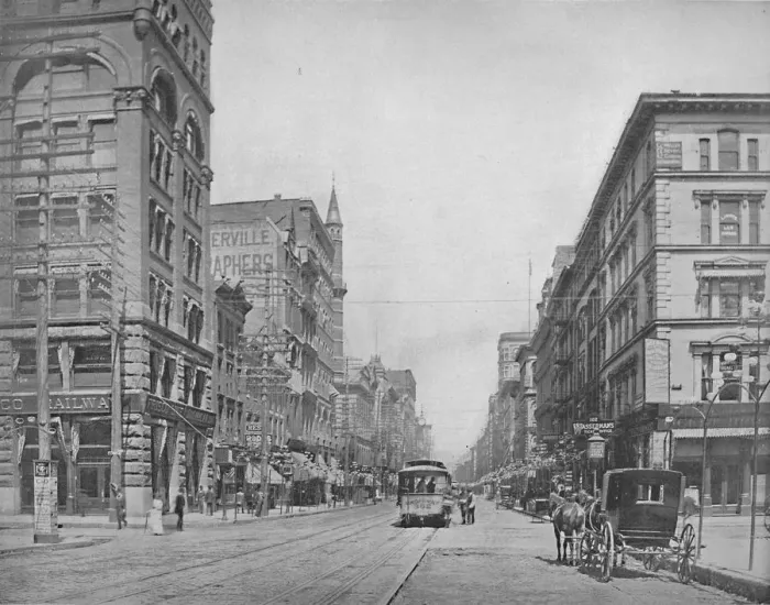 Framed Print : Broadway, north from Chestnut Street, St. Louis, c1897. Creator: Unknown Framed Print : Broadway, north from Chestnut Street, St. Louis, c1897. Creator: Unknown