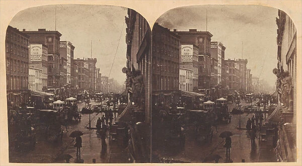 Broadway in the Rain, likely taken from 308 or 310 Broadway, New York City, ca. 1860s
