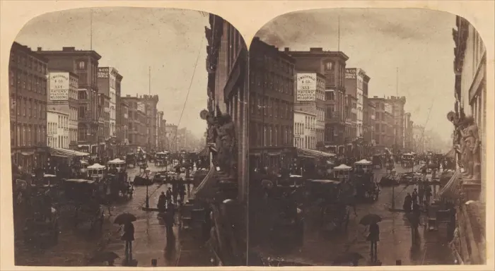 Framed Print : Broadway in the Rain, likely taken from 308 or 310 Broadway, New York City, ca. 1860s Framed Print : Broadway in the Rain, likely taken from 308 or 310 Broadway, New York City, ca. 1860s