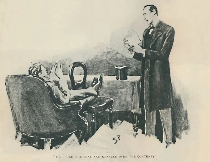 Framed Print : He Broke The Seal And Glanced Over The Contents, 1892. Artist: Sidney E Paget Framed Print : He Broke The Seal And Glanced Over The Contents, 1892. Artist: Sidney E Paget