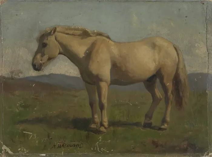 Framed Print : A broken horse, 1848. Creator: Adolph Tidemand Framed Print : A broken horse, 1848. Creator: Adolph Tidemand