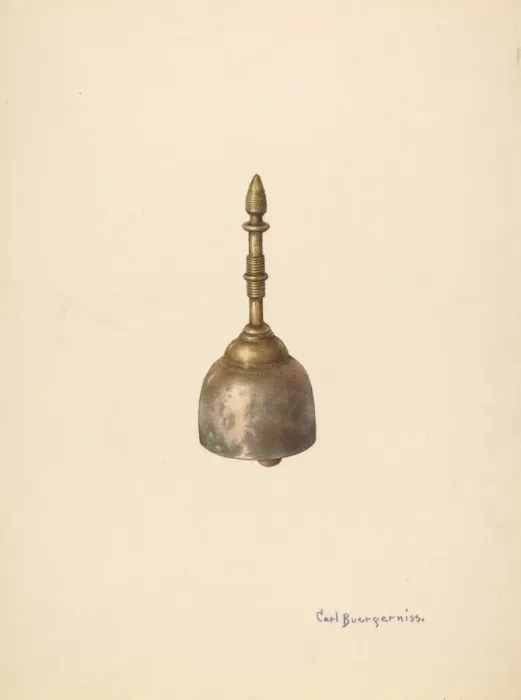 Framed Print : Bronze Bell for the Dining Room, c. 1941. Creator: Carl Buergerniss Framed Print : Bronze Bell for the Dining Room, c. 1941. Creator: Carl Buergerniss
