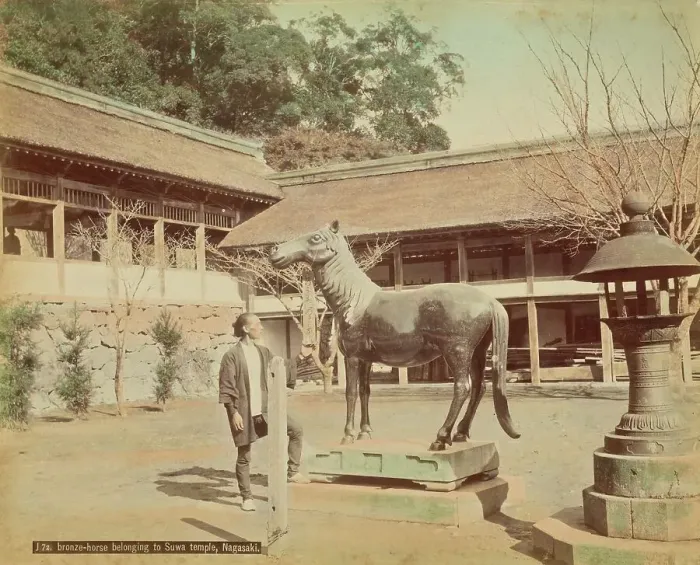 Framed Print : Bronze Horse Belonging to Suva Temple, Nagasaki, 1870s-1890s. Creator: Kusakabe Kimbei Framed Print : Bronze Horse Belonging to Suva Temple, Nagasaki, 1870s-1890s. Creator: Kusakabe Kimbei