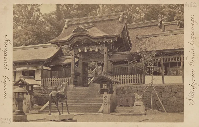 Framed Print : Bronze Horse Buddhist temple, Nagasaki, Japan, 1870-1900. Creator: Ueno Hikoma Framed Print : Bronze Horse Buddhist temple, Nagasaki, Japan, 1870-1900. Creator: Ueno Hikoma
