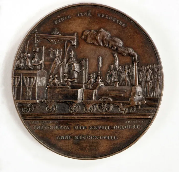 Framed Print : Bronze medal commemorating the inauguration of the first railway in the Iberian Peninsula