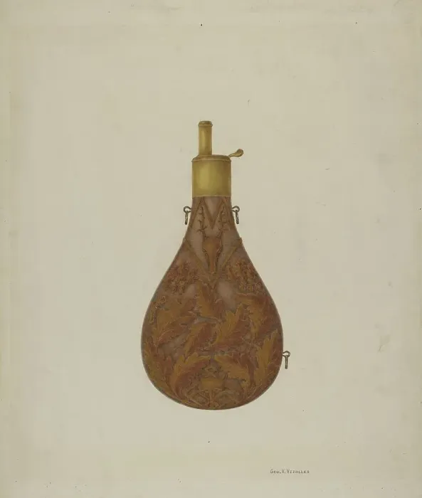 Framed Print : Bronze Powder Flask, c. 1939. Creator: George V. Vezolles Framed Print : Bronze Powder Flask, c. 1939. Creator: George V. Vezolles